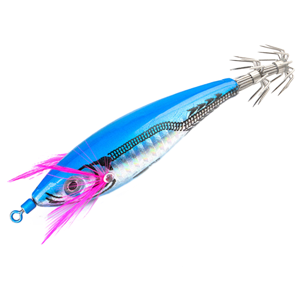 thumbnail image 2 of 3uds. Señuelo de calamar y camarón de madera, ojos 3D de 7cm con anzuelos, cebo para amantes de la pesca, azul, 2 of 3