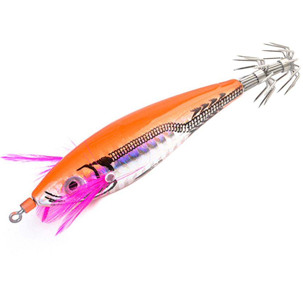 thumbnail image 3 of 2uds. Señuelo de calamar y camarón de madera, ojos 3D de 7cm con anzuelos, cebo para amantes de la pesca, color naranja, 3 of 3