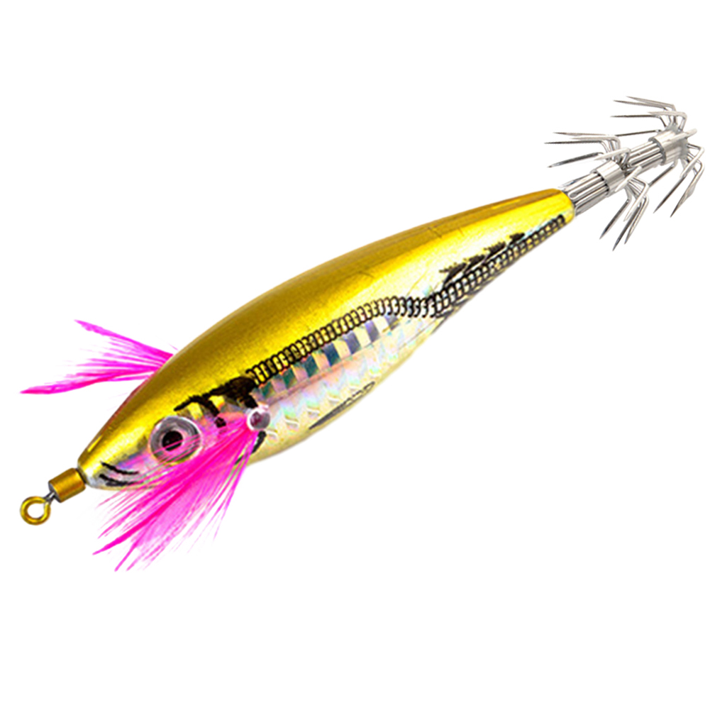 thumbnail image 3 of 50uds. Señuelo de calamar y camarón de madera, ojos 3D de 7cm con anzuelos, cebo para amantes de la pesca, amarillo, 3 of 3