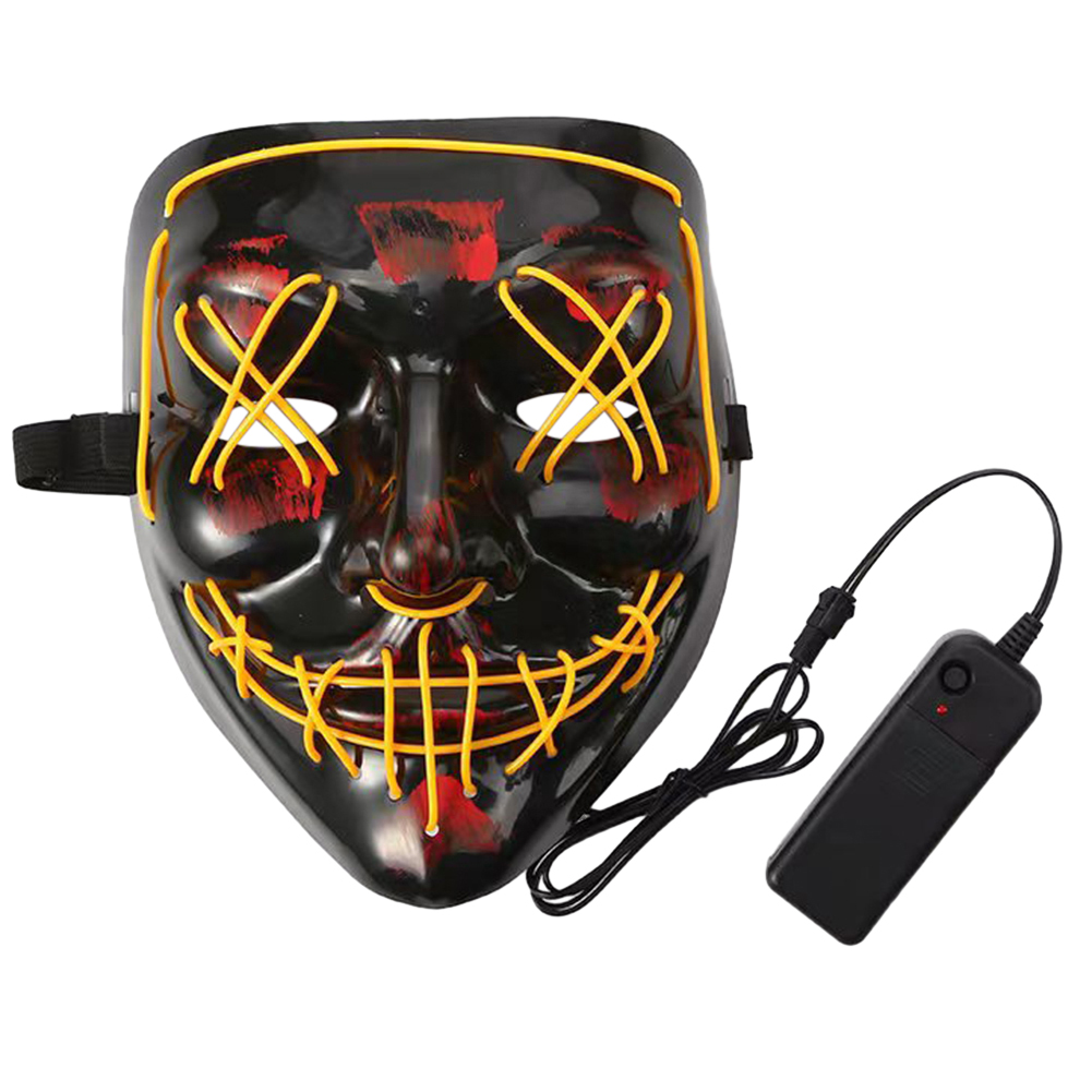 thumbnail image 3 of 10uds. Máscara facial completa Halloween LED luminosa fiesta de vacaciones accesorios de vestir amarillo, 3 of 3