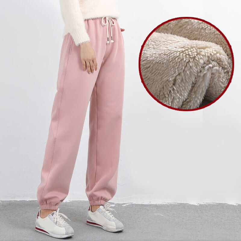 thumbnail image 2 of Pantalones de lana Sherpa cálidos de invierno para mujer, pantalones deportivos elásticos gruesos con forro de piel (rosa 3XL), 2 of 2