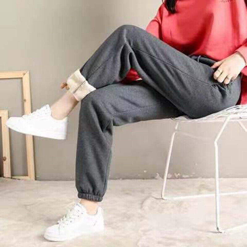 thumbnail image 2 of Pantalones de lana Sherpa cálidos de invierno para mujer, pantalones deportivos elásticos gruesos con forro de piel (gris 3XL), 2 of 2