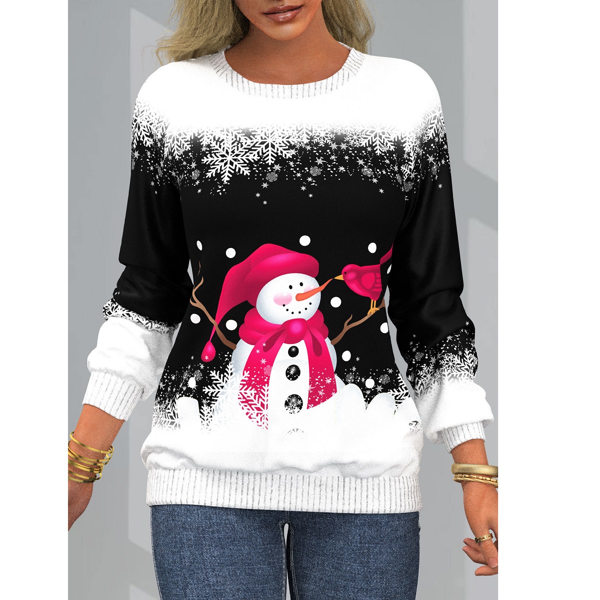 thumbnail image 2 of Jersey de Navidad para mujer, blusa suelta, sudaderas para mujer, camisetas de manga larga de Navidad (Negro S), 2 of 2