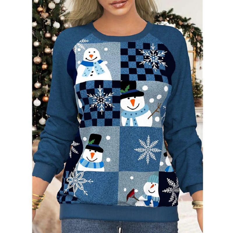 thumbnail image 2 of Jersey de Navidad para mujer, blusa suelta, sudaderas para mujer, camisetas de manga larga de Navidad (azul XL), 2 of 2