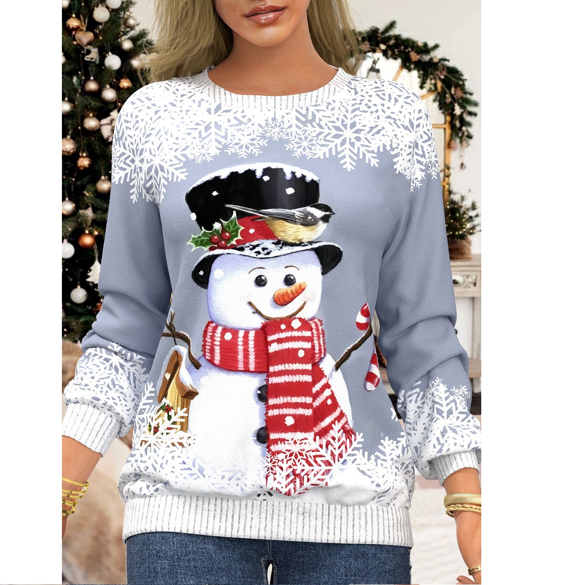thumbnail image 2 of Jersey de Navidad para mujer, blusa suelta, sudaderas para mujer, camisetas de manga larga de Navidad (gris 4XL), 2 of 2