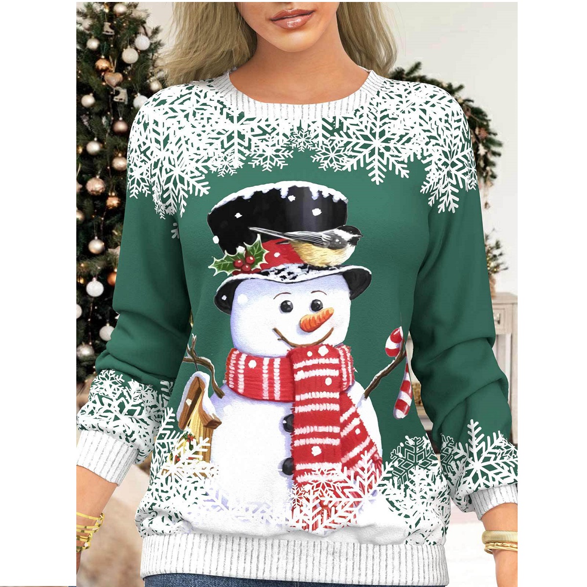 thumbnail image 2 of Jersey de Navidad para mujer, blusa suelta, sudaderas para mujer, camisetas de manga larga de Navidad (verde XXL), 2 of 2
