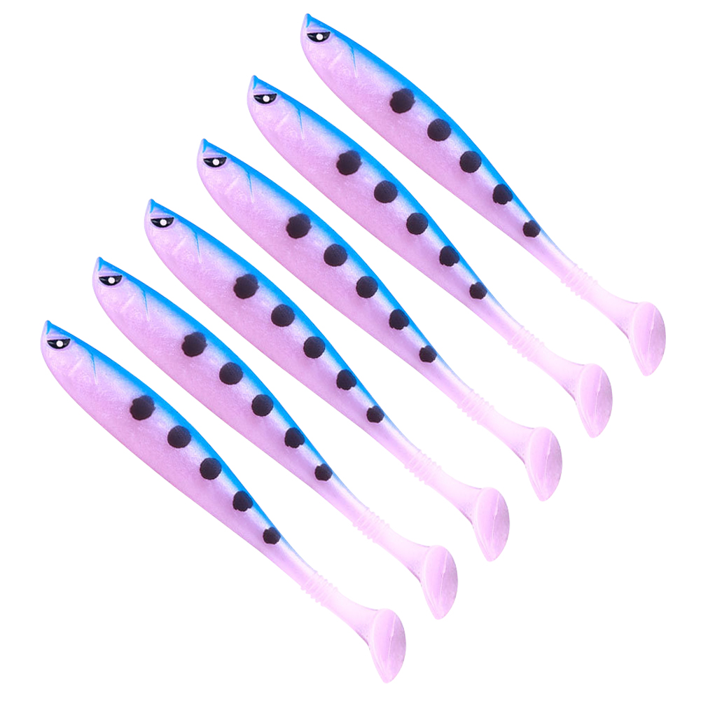 thumbnail image 2 of 6uds. Cebo de cola en T biónico suave, accesorios de pesca multifuncionales de 9cm, color morado, 6 uds., 2 of 3