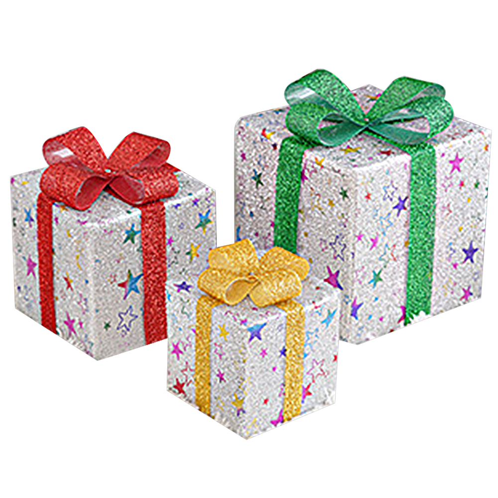 thumbnail image 3 of 2uds. Cajas de regalo de Navidad con luces, 50LED, caja de regalo de arte LED de Navidad (estrella plateada), 3 uds., 3 of 3
