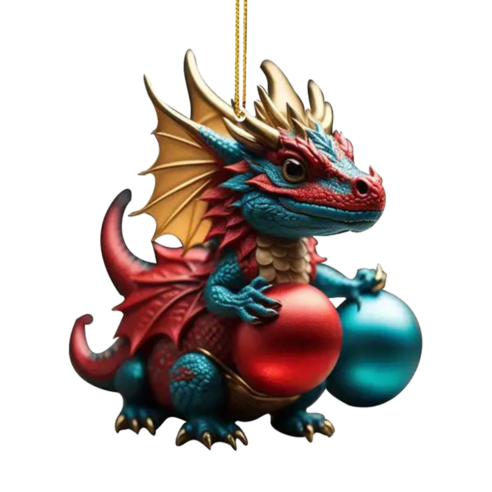 thumbnail image 3 of 4uds. Adornos colgantes de dragón de Navidad acrílico realista para árbol de Navidad (E), 3 of 3