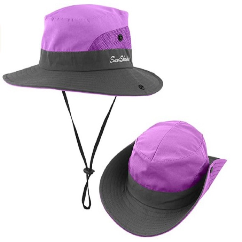 thumbnail image 2 of Sombrero de pesca de empalme para adultos, de ala ancha, para acampar, para el sol, gorra (púrpura), 2 of 2