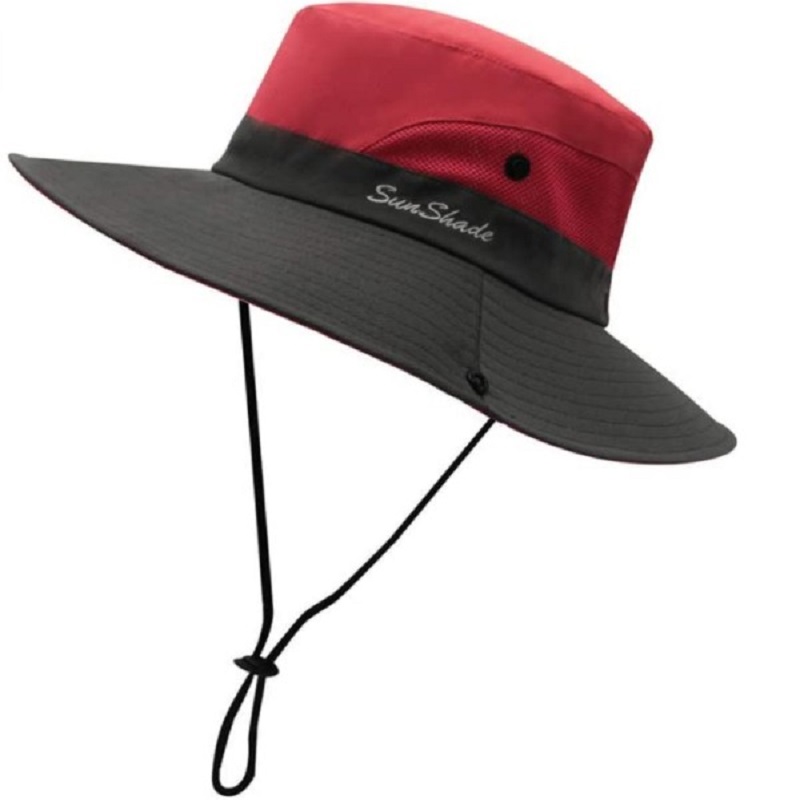 thumbnail image 2 of Sombrero de pesca de empalme Niños Verano de ala ancha Camping Sun Bucket Cap (Rojo), 2 of 2